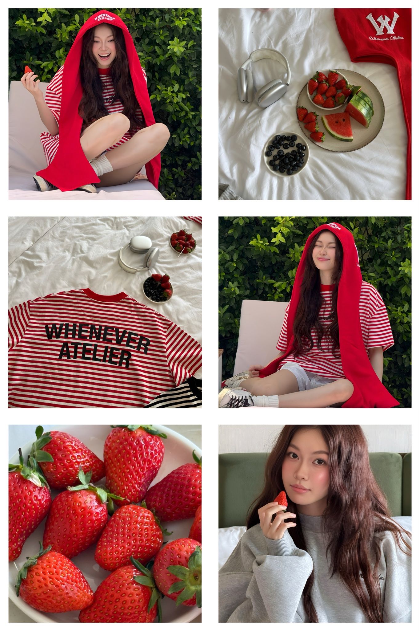"WHENEVER" PATCHWORK HOODED SCARF / RED