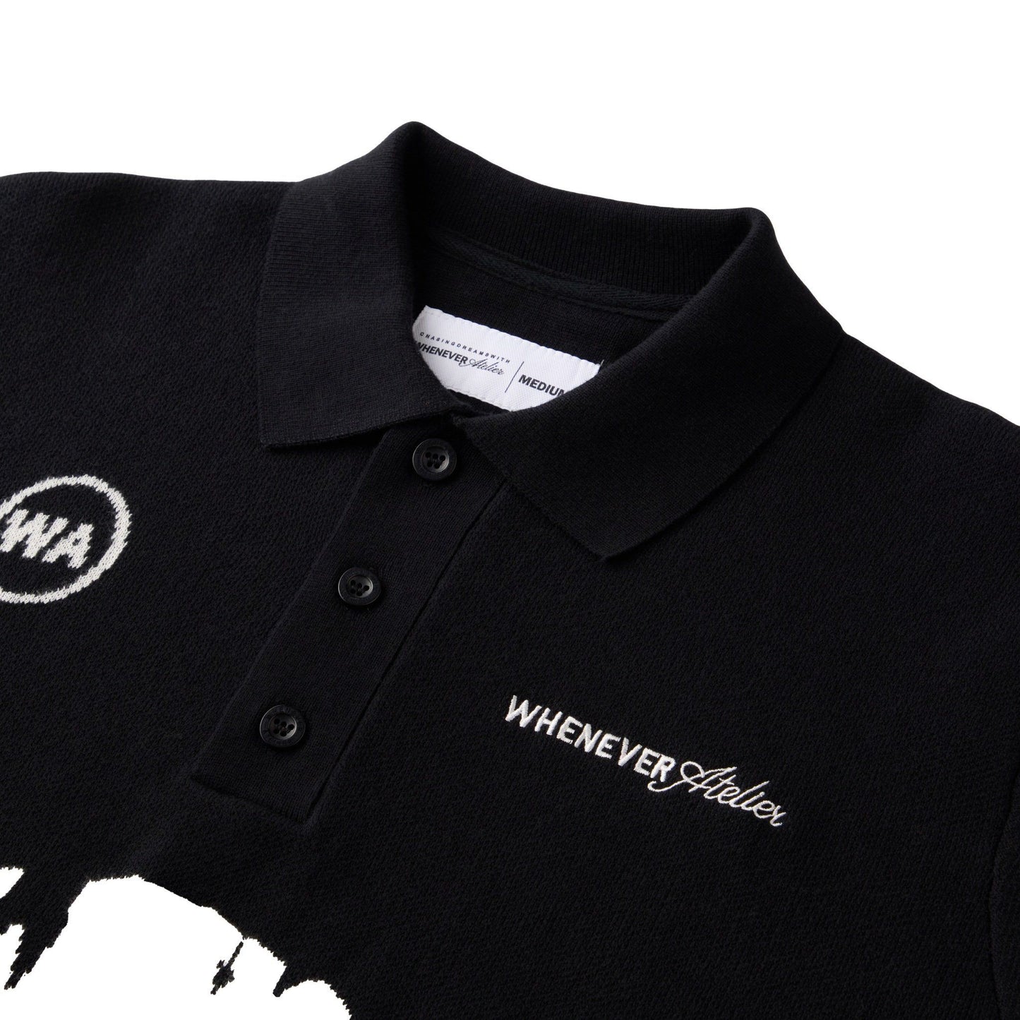 “WHENEVER” NY KNIT POLO SHIRT / BLACK