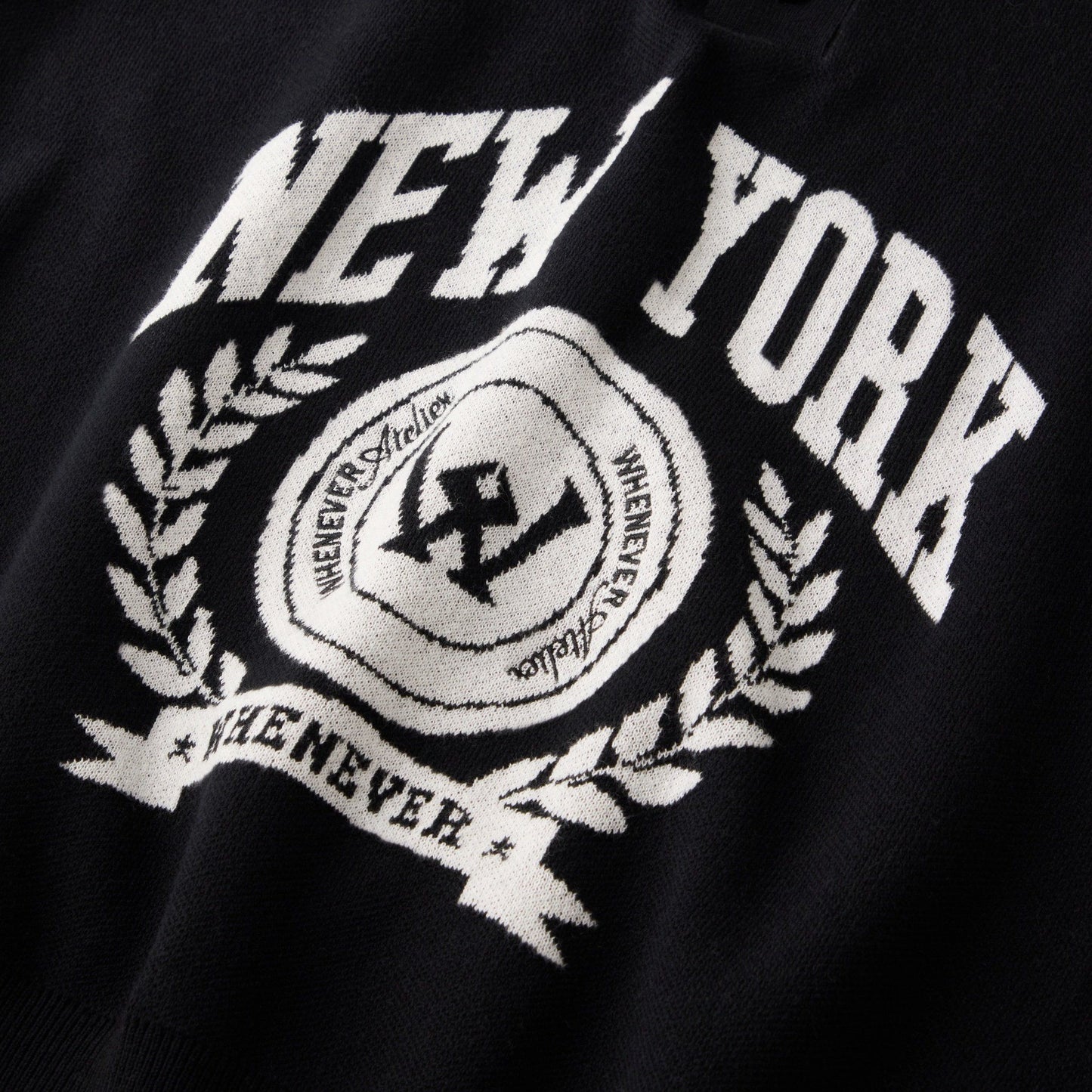 “WHENEVER” NY KNIT POLO SHIRT / BLACK