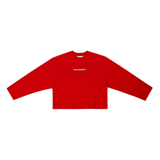 “WHENEVER” SS25 EMBROIDERED LOGO LONG SLEEVES T-SHIRT / RED