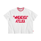 “WHENEVER” SPRAY STRIPED NECK TEE WHITE RED