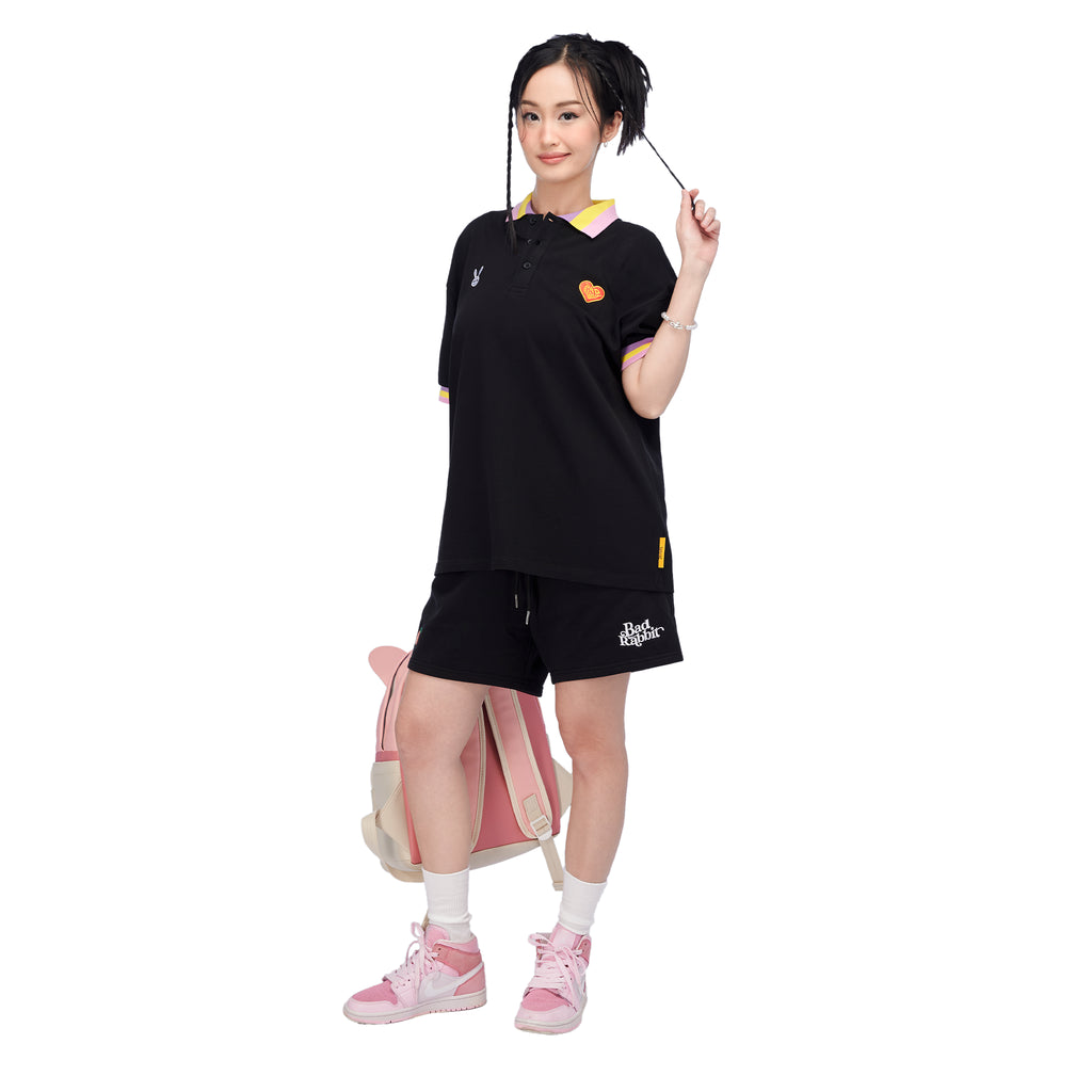 STRIPE RABBIT POLO - BLACK