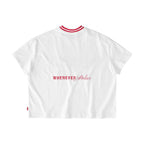 “WHENEVER” SPRAY STRIPED NECK TEE WHITE RED