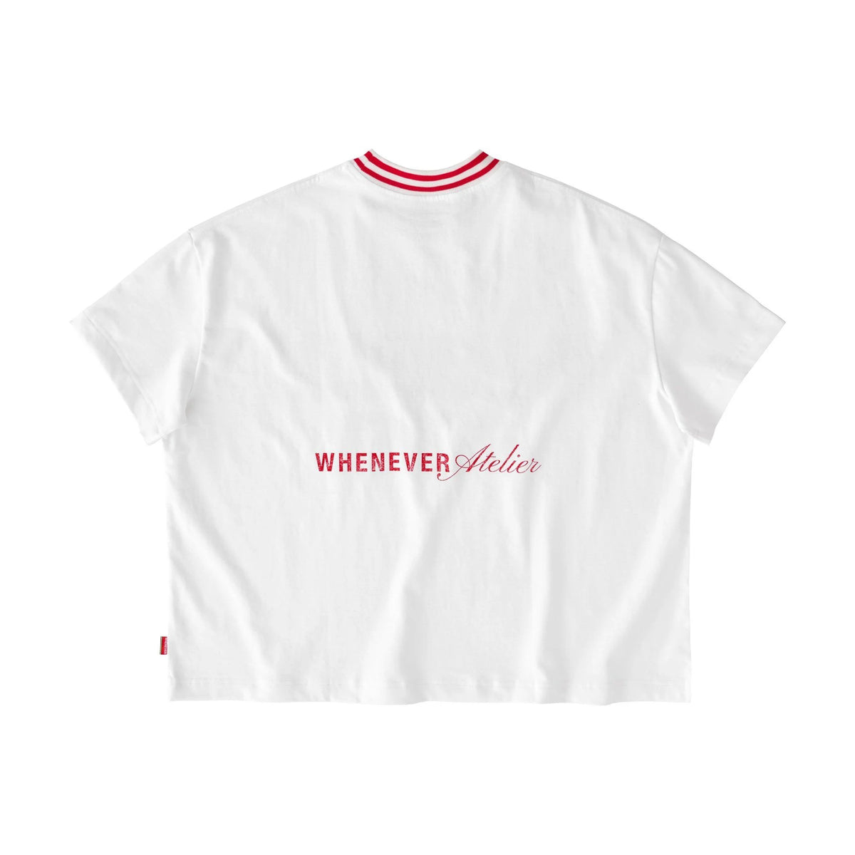 “WHENEVER” SPRAY STRIPED NECK TEE WHITE RED