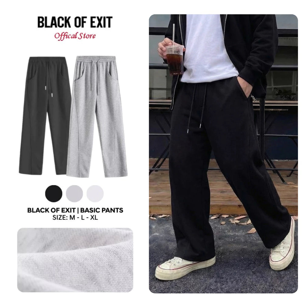 Quần nỉ dài Gân Chéo Trơn BLACK OF EXIT Vải Nỉ 2 Da Unisex