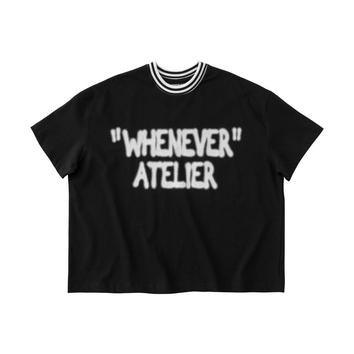 “WHENEVER” SPRAY STRIPED NECK TEE BLACK / 01