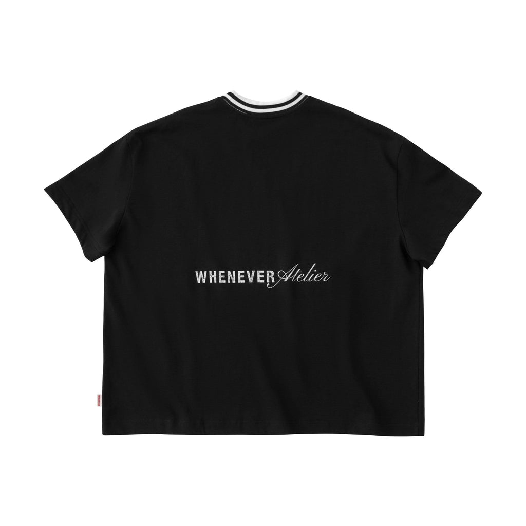 “WHENEVER” SPRAY STRIPED NECK TEE BLACK / 01