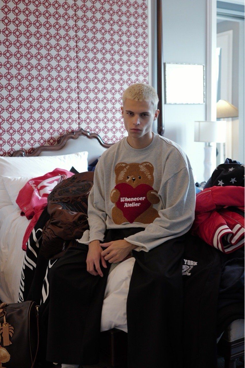 “WHENEVER” BEAR LONG SLEEVES T-SHIRT / GREY