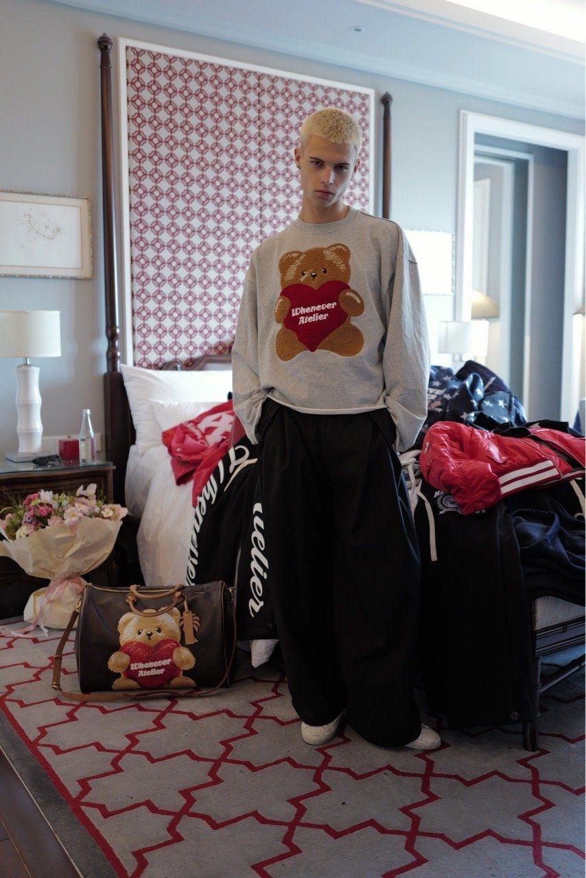 “WHENEVER” BEAR LONG SLEEVES T-SHIRT / GREY