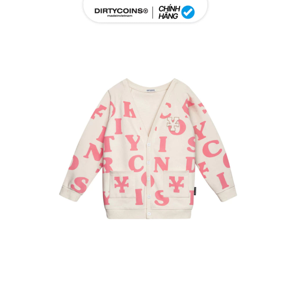 DirtyCoins Print Cardigan - Ivory/Pink