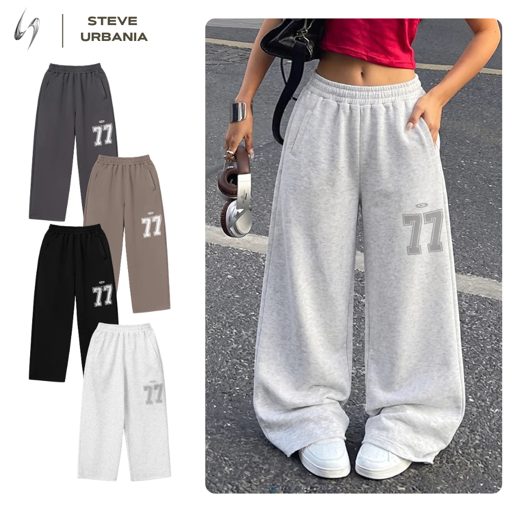 Quần dài nỉ nam nữ in số 77 STEVE URBANIA chất vải mềm mại (GREY)