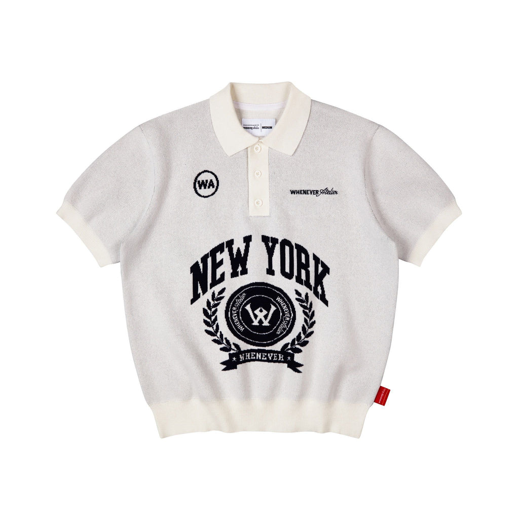 “WHENEVER” NY KNIT POLO SHIRT / WHITE