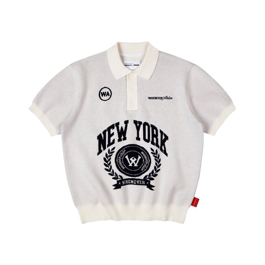 “WHENEVER” NY KNIT POLO SHIRT / WHITE