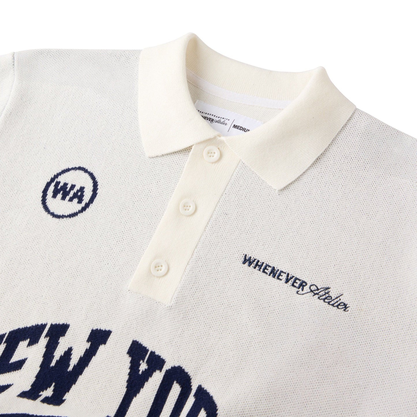 “WHENEVER” NY KNIT POLO SHIRT / WHITE