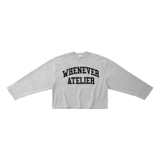 “WHENEVER” LOGO-EMBROIDERED COTTON LONG SLEEVES T-SHIRT / GREY