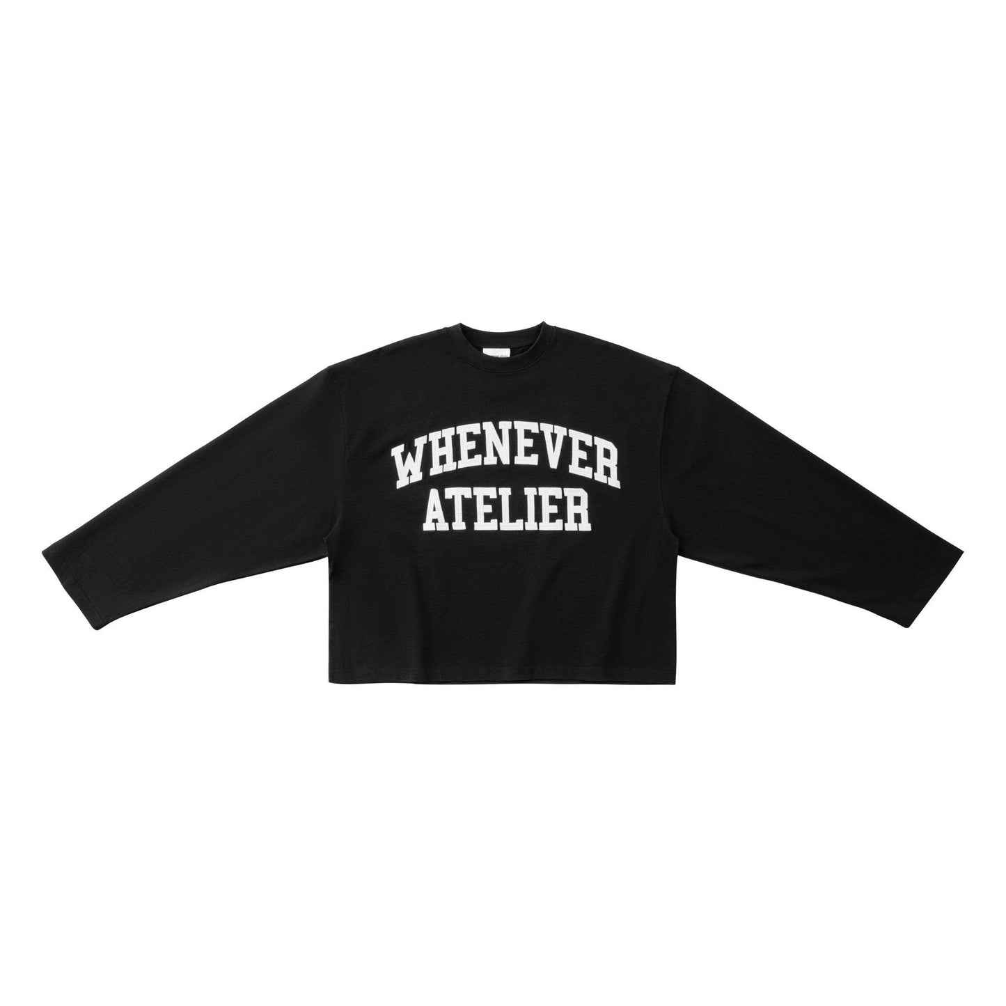 “WHENEVER” LOGO-EMBROIDERED COTTON LONG SLEEVES T-SHIRT / BLACK