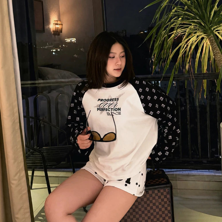 Áo Tay Dài Star Phối Cotton 280gsm 2 Chiều In Full Chame
