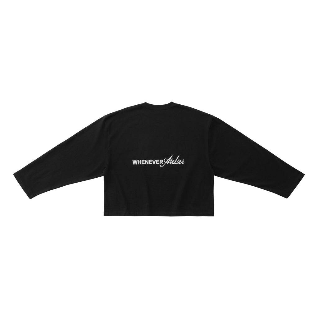 “WHENEVER” LOGO-EMBROIDERED COTTON LONG SLEEVES T-SHIRT / BLACK