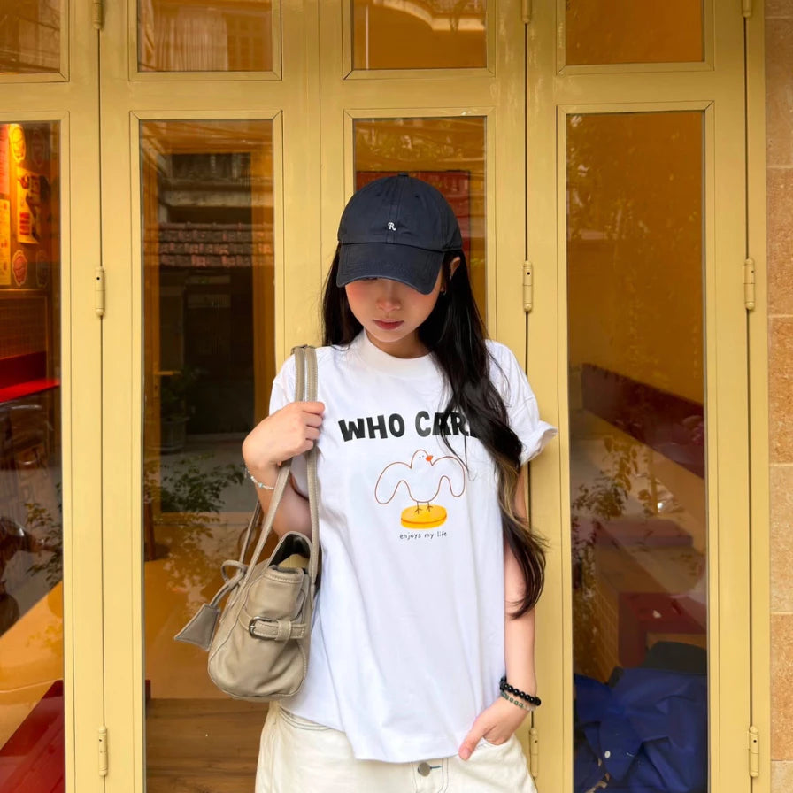 Áo thun oversized boxy, áo thun local "Whocare" 250gsm Cổ Tròn Unisex Nam Nữ Basic