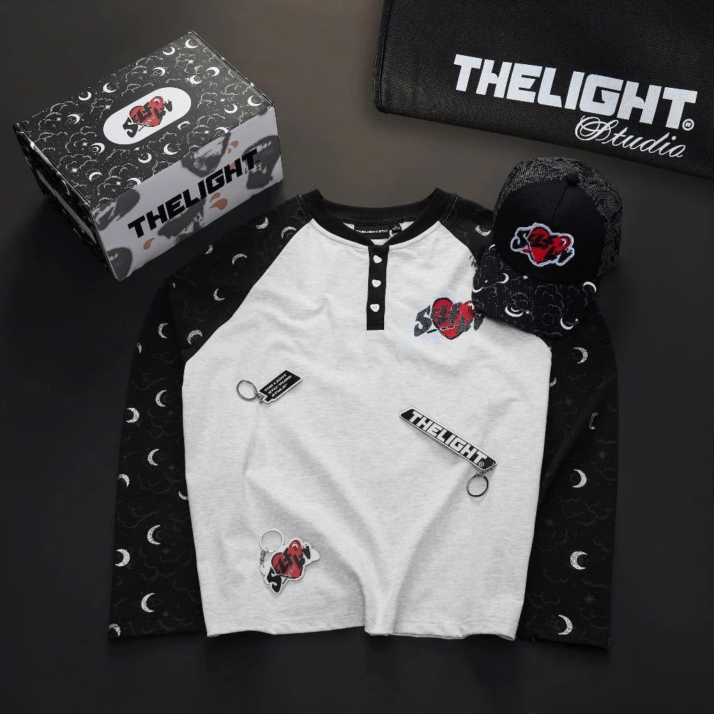 THELIGHT STU BOX Áo Thun Tay Dài Cổ Nút Henley