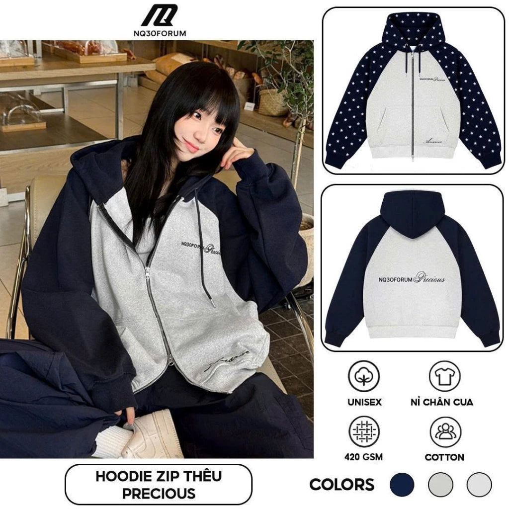 Hoodie Zip Nỉ Chân Cua Thêu Nổi NQ30 PRECIOUS