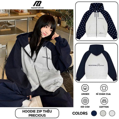 Hoodie Zip Nỉ Chân Cua Thêu Nổi NQ30 PRECIOUS