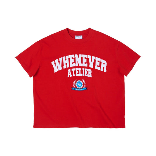 “WHENEVER” Logo-Embroidered Cotton T-Shirt/ RED