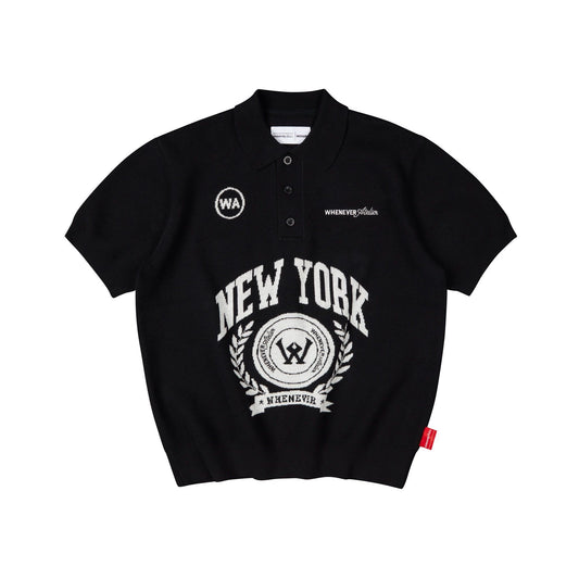 “WHENEVER” NY KNIT POLO SHIRT / BLACK