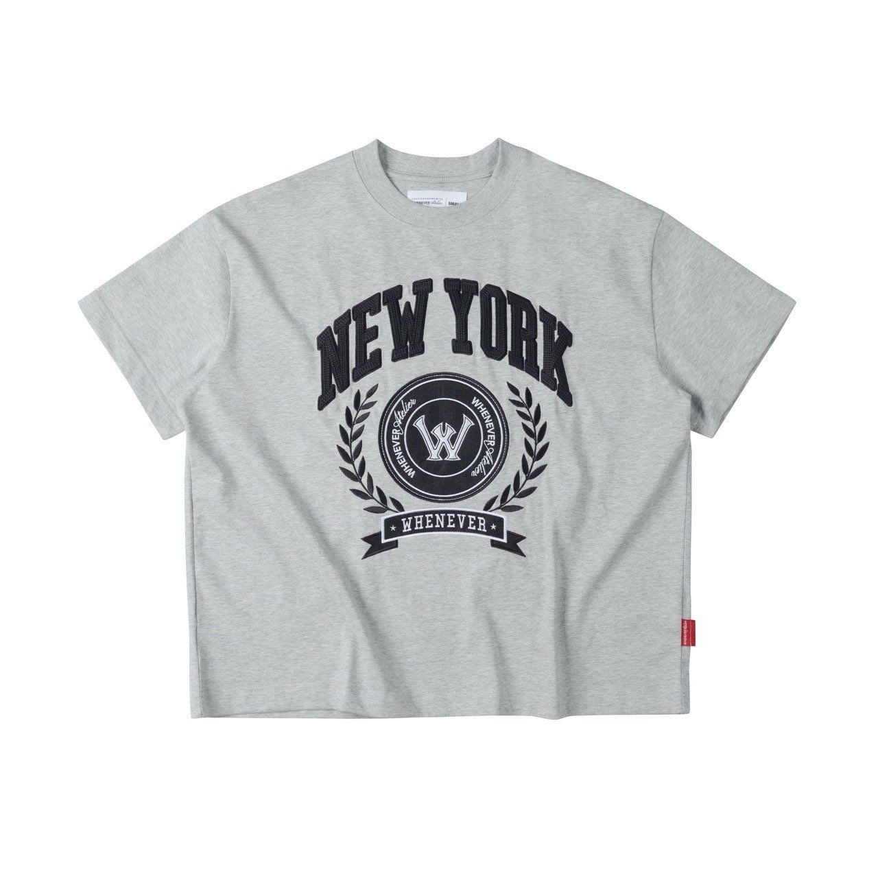“WHENEVER” NEW YORK EMBROIDERED LOGO T-SHIRT / GREY