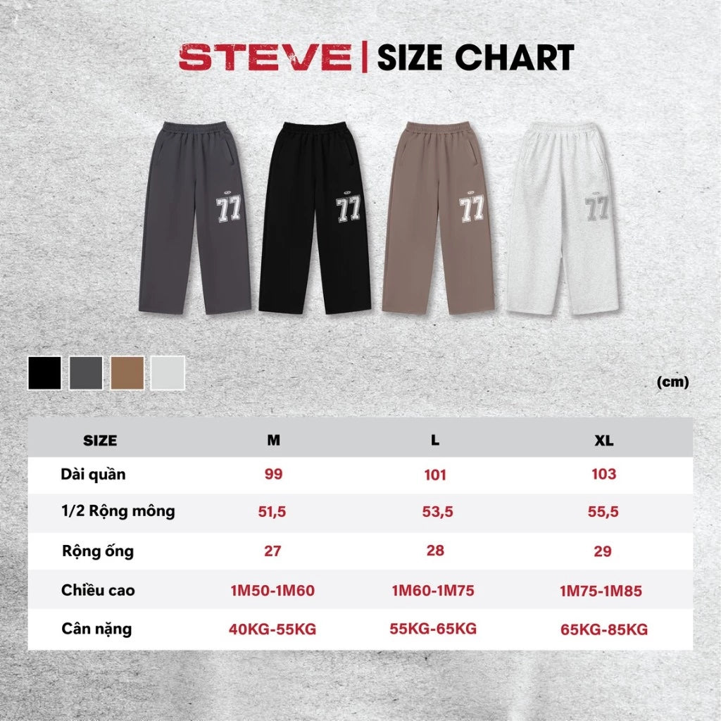 Quần dài nỉ nam nữ in số 77 STEVE URBANIA chất vải mềm mại (GREY)