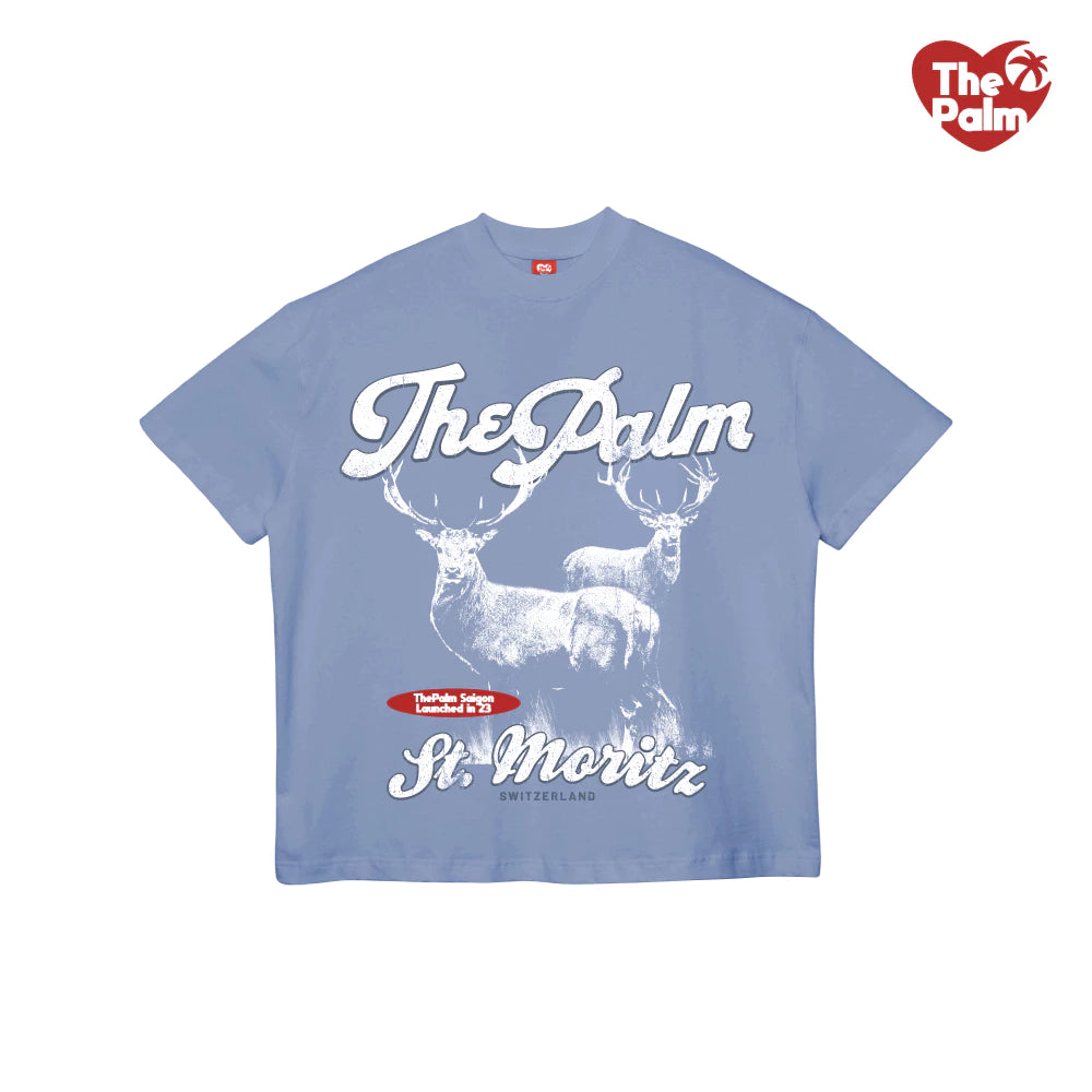 Áo Thun Xanh Xám FORM BOXY "ST.MORITZ" UNISEX Nam Nữ