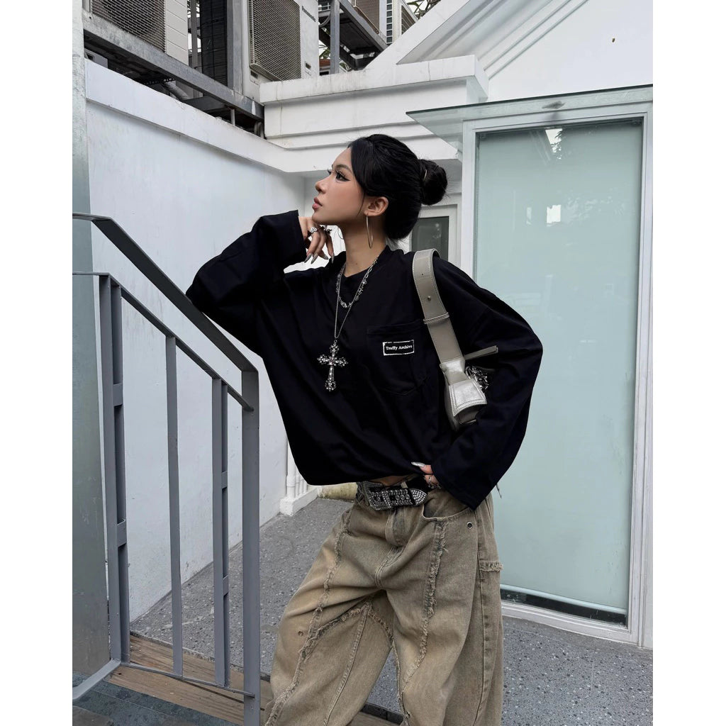 Áo Thun Tay Dài TRAFFY 77Fragile -THIS SIDE UP Form Oval Stargirl/ Starboy Cotton 2 Chiều Unisex