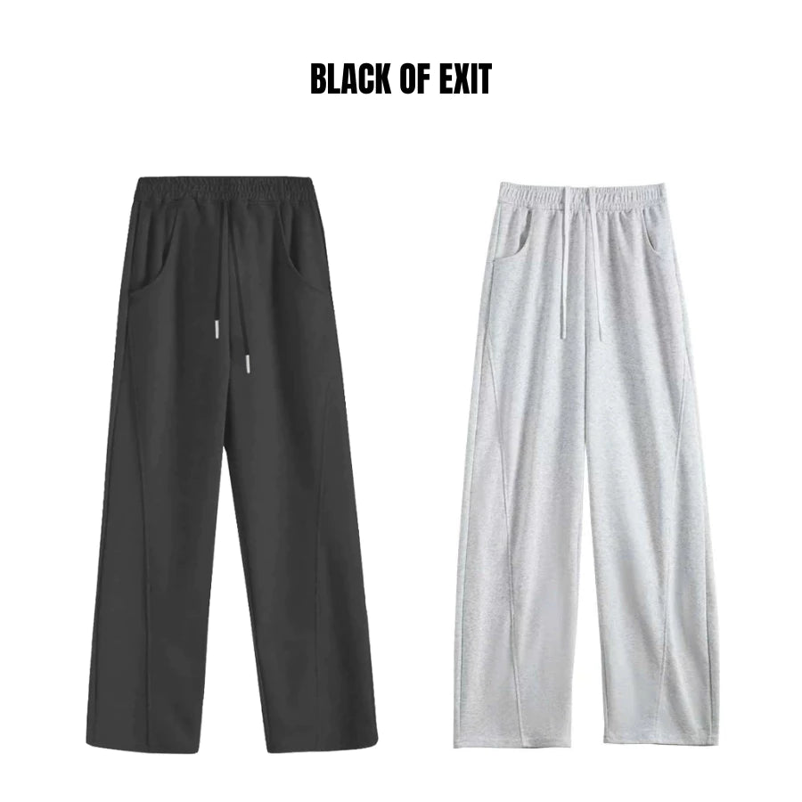 Quần nỉ dài Gân Chéo Trơn BLACK OF EXIT Vải Nỉ 2 Da Unisex